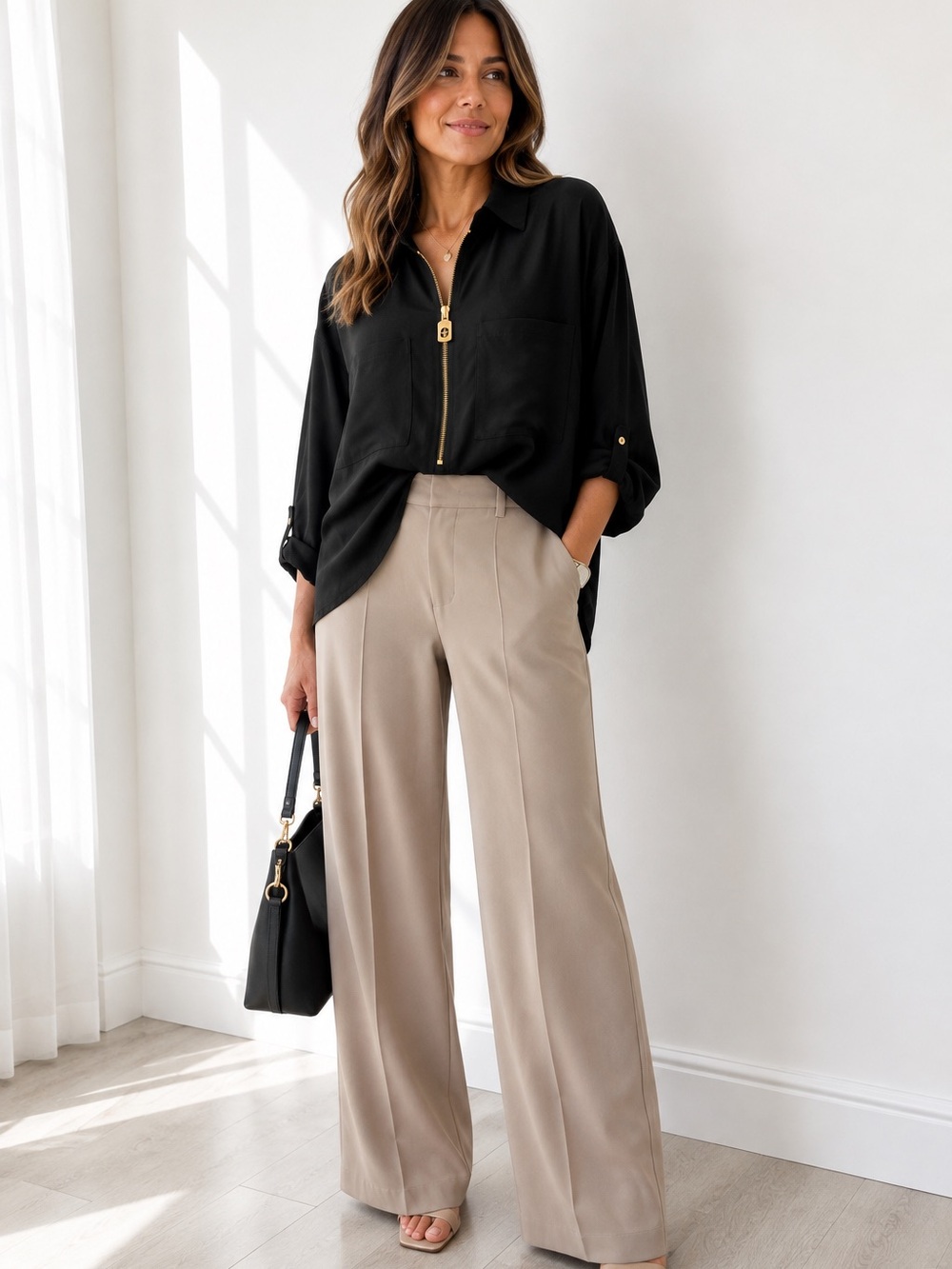 Michael Kors Taupe Wide Leg Trousers
